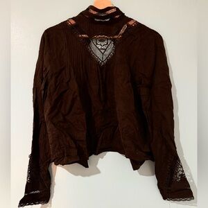 Zara Dark Black Lace Detail Blouse